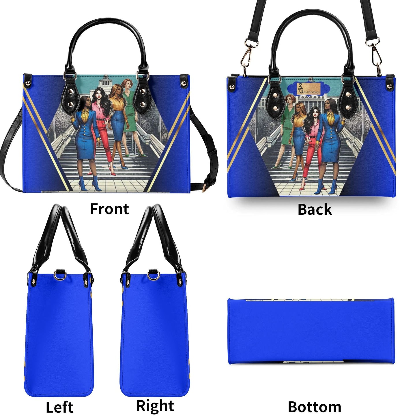 When One Stands Up Stylish Leather Tote Handbag (Blue)