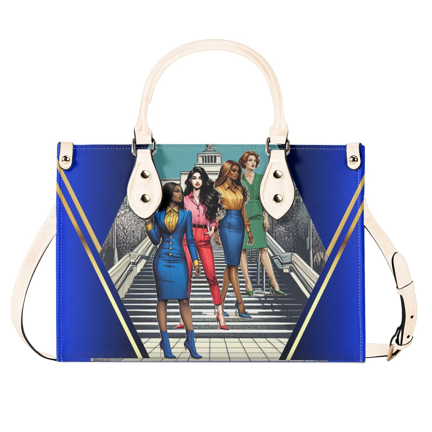 When One Stands Up Stylish Leather Tote Handbag (Blue)