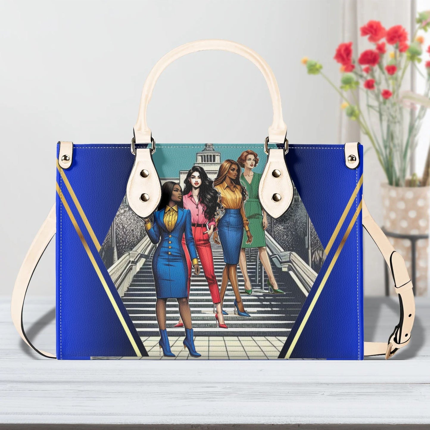 When One Stands Up Stylish Leather Tote Handbag (Blue)