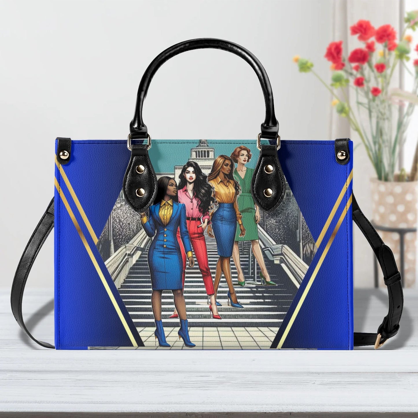 When One Stands Up Stylish Leather Tote Handbag (Blue)